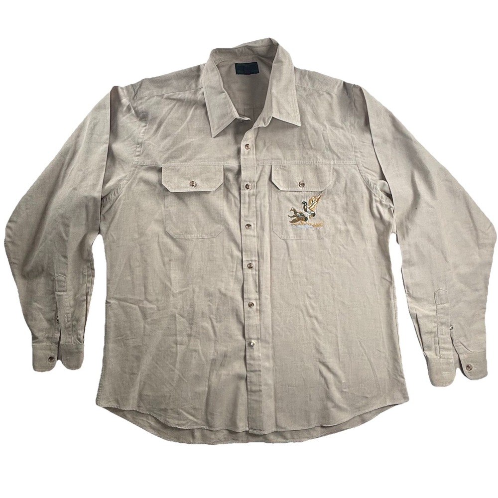 VTG Abercrombie Fitch Button up Shirt Mens XL Tan Khaki Camp Gorpcore Safari 80s